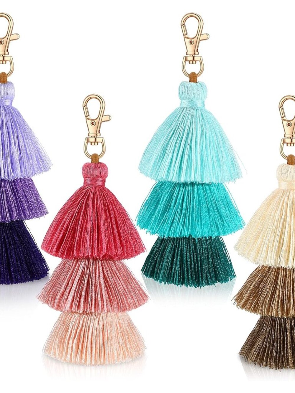 4 Pieces Pom Pom Tassel Keychain Colorful Backpack Keychain Women Cute Bag Charm